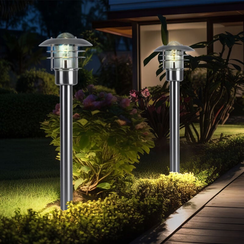 Lampadaire, lampe d'extérieur, lampe de terrasse, éclairage de jardin, lanterne, lampadaire, métal, acier inoxydable brossé, argent, douille E27,