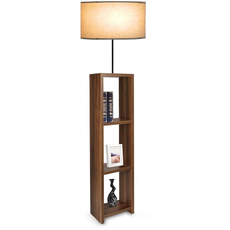 Lampadaire lampe lumière luminaire redditch avec étagère hauteur 150 cm E27 effet bois / noir / beige