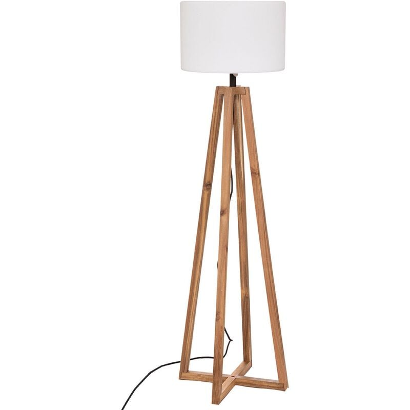Lampadaire, lampe à pied led en bois d'acacia naturel et abat-jour blanc - Longueur 44 x Profondeur 44 x Hauteur 148 cm