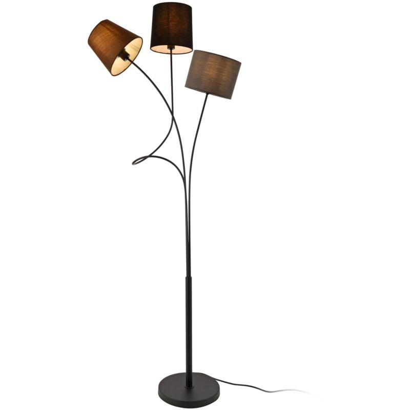 Lampadaire lampe sur pied avec 3 douilles métal et tissu 146 cm 3 abat jour marron noir gris armature noir