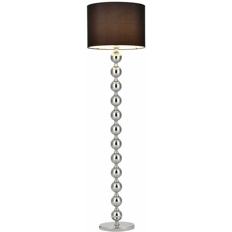 Lampadaire lampe sur pied métal tissu noir chrome hauteur 155 cm diamètre de l'abat jour 48 cm douille 1 x E27