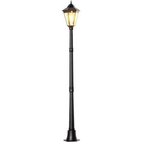 Outsunny Luminaire solaire extérieur lampadaire sur pied lampadaire lanterne classique LED en aluminium étanche, capteur activé par le mouvement PIR, luminosité réglable 22L x 22l x 196H cm noir