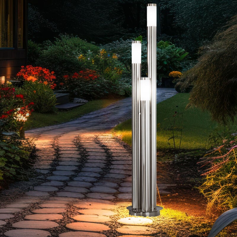 Lampadaire led d'extérieur en acier inoxydable, grand luminaire d'extérieur, lampe de jardin 170 cm, 3 colonnes argentées, 3x 11W 3x 1055lm blanc