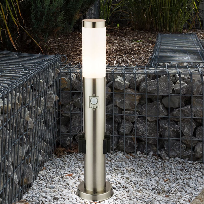 Lampe sur pied en acier inoxydable à l'extérieur des douilles détecteur de mouvement chemin de jardin lumière argent dans un ensemble comprenant des