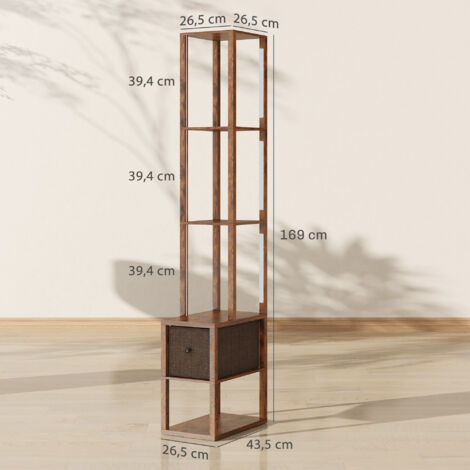 Lampadaire LED avec étagères, luminosité réglable, interrupteur au pied pour chambre, marron rustique