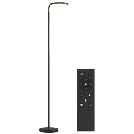 Lampadaire LED avec télécommande magnétique, orientable et flexible, en métal noir.