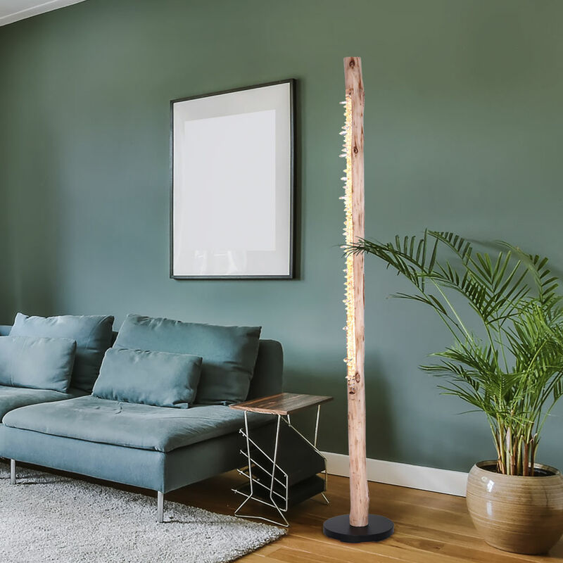 Lampadaire LED bois naturel cristal salle à manger design plafonnier projecteur stand lumière