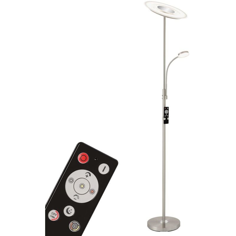 Briloner - Lampadaire led leuchten agiled, 39 w, 3300 lm, IP20, nickel mat, métal-verre, intensité lumineuse variable, avec télécommande, ø 28 cm