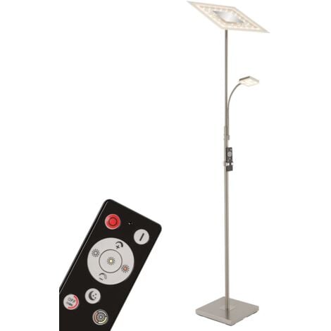Lampadaire LED BRILONER LEUCHTEN AGILED, 24 W, 2700 lm, IP20, nickel mat, métal-verre, intensité lumineuse variable, avec télécommande, 28 x 28 x 180 cm