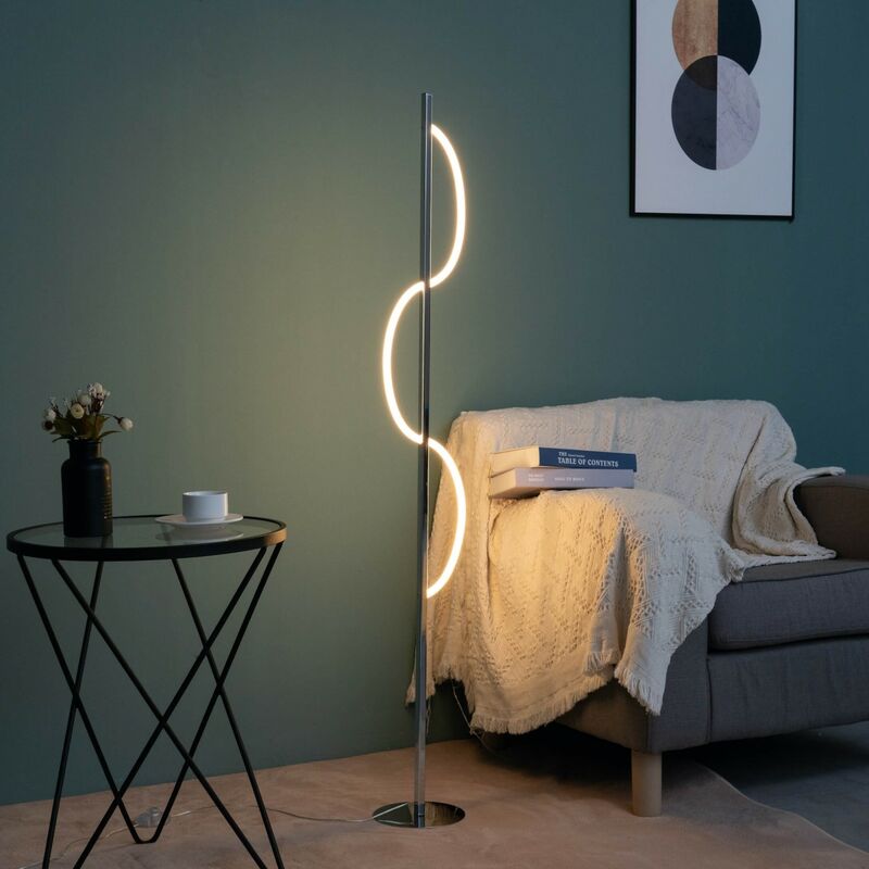 Kosilum - Lampadaire LED chromé design ondulé - Savona - Argenté / Chromé