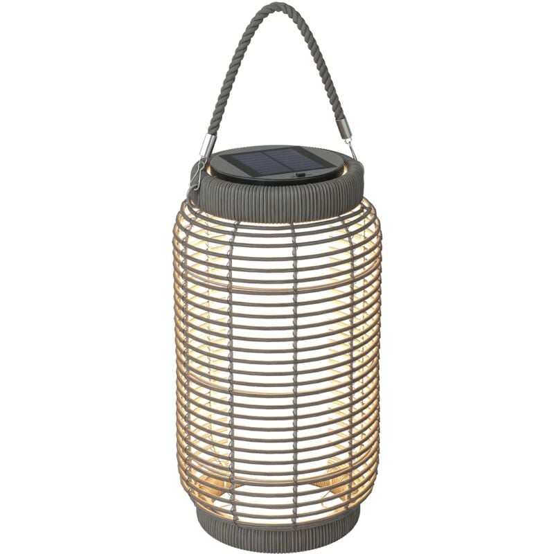 Lampadaire solaire led portable style colonial dia.18 x 37 cm résine tressée grise