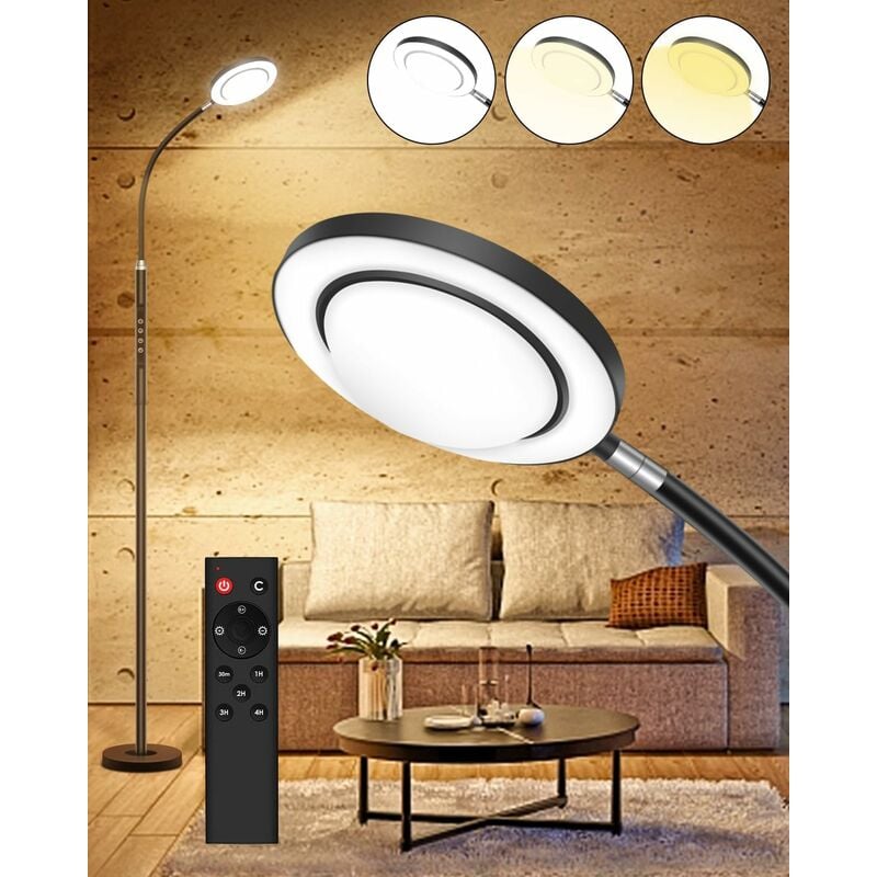 Lampe sur pied salon, platine led 20W, luminosité réglable, tête flexible, choix de lumière: blanc chaud, neutre ou froid, fonction touch, lampadaire