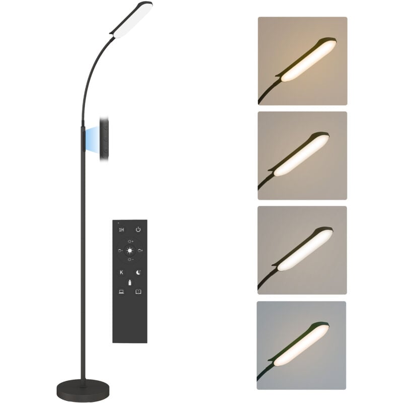 Lampadaire led dimmable avec télécommande - contrôle tactile, réglable - H.175 cm - acier polycarbonate noir
