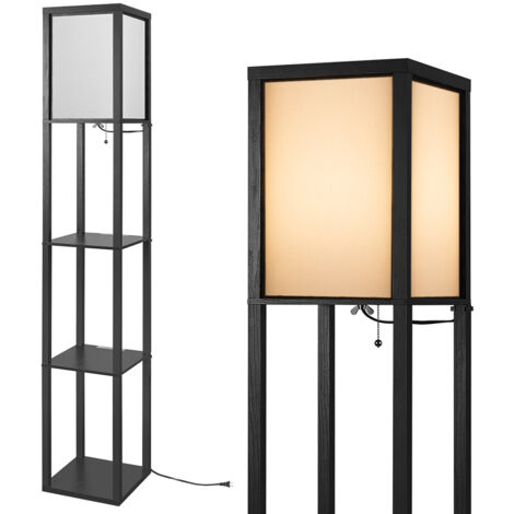 Lampadaire LED en bois, lampadaire marron avec étagère, lampadaire étagère en bois avec 3 températures de couleur, ampoule E27, éclairage rétro avec douille E27 pour salon, bureau, chambre, couloir, c