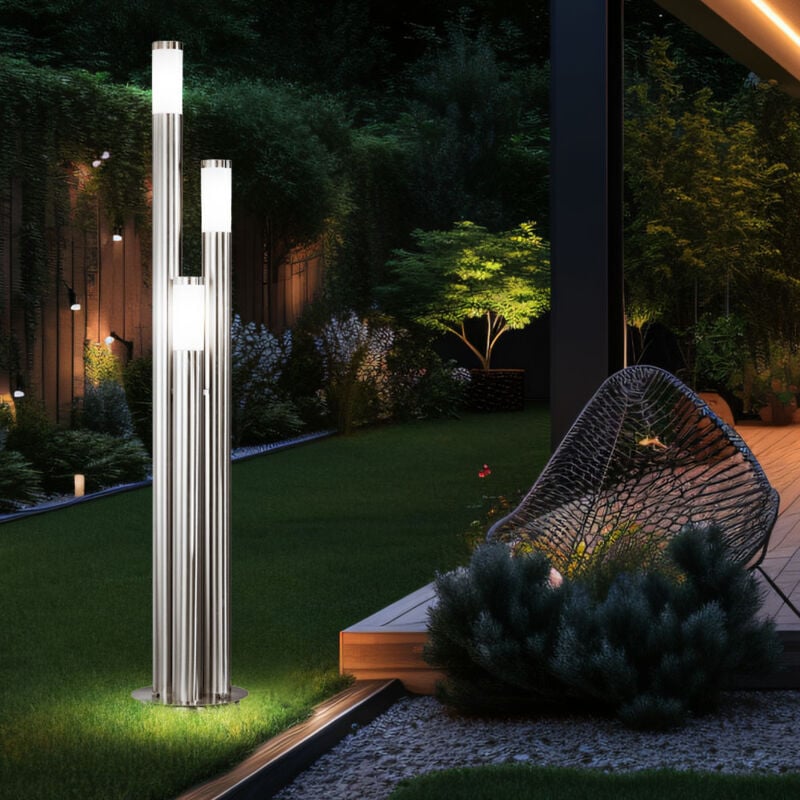 Lampadaire led extérieur grande allée extérieure lampe de jardin inox 170 cm, 3 colonnes argent, 3x 11W 3x 1055lm blanc chaud, d 28 cm