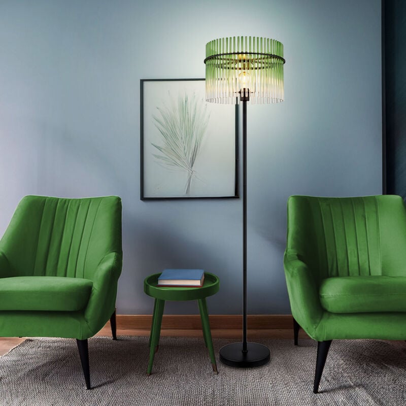 Lampadaire led Lampadaire plafonnier lampe de salon vert noir barres de verre, métal, 7W 806lm blanc chaud, DxH 38 x 152 cm