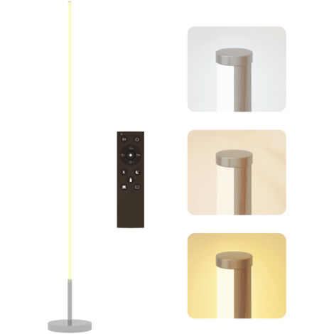Lampadaire LED, lampadaire sur pied salon à intensité variable, télécommande, interrupteur à pied, Ø20x150cm, argent