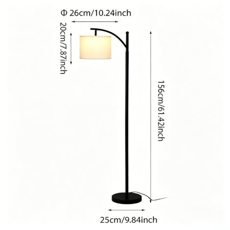 Lampadaire LED moderne, 3 modes de couleur, 12W, métal et design tissu, 156 cm de haut, lampadaire élégant pour salon, chambre et bureau