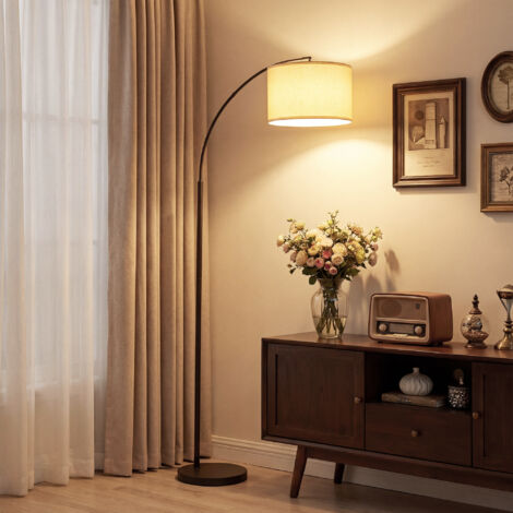 Lampadaire LED noir dimmable avec télécommande, 11 couleurs et intensités, timer 60 min, abat-jour pivotant et inclinable
