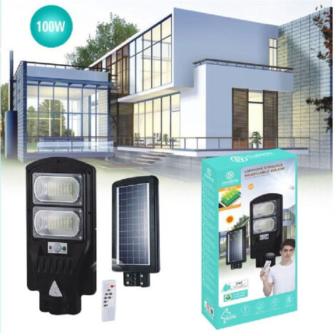 Lampadaire Led, Panneau Solaire Rechargeable, 100 W, Télécommande, Led-8510