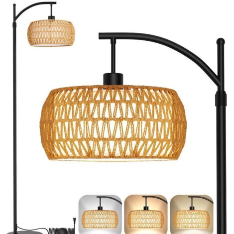 Lampadaire LED rétro, lampadaire en rotin, lampe de chevet décorative, lampe de lecture, convient pour le salon et la chambre, E27