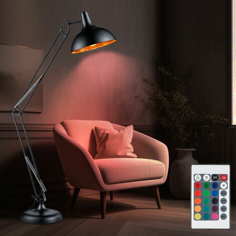 Lampadaire LED RGB, articulations articulées, noir, or, H 180 cm,