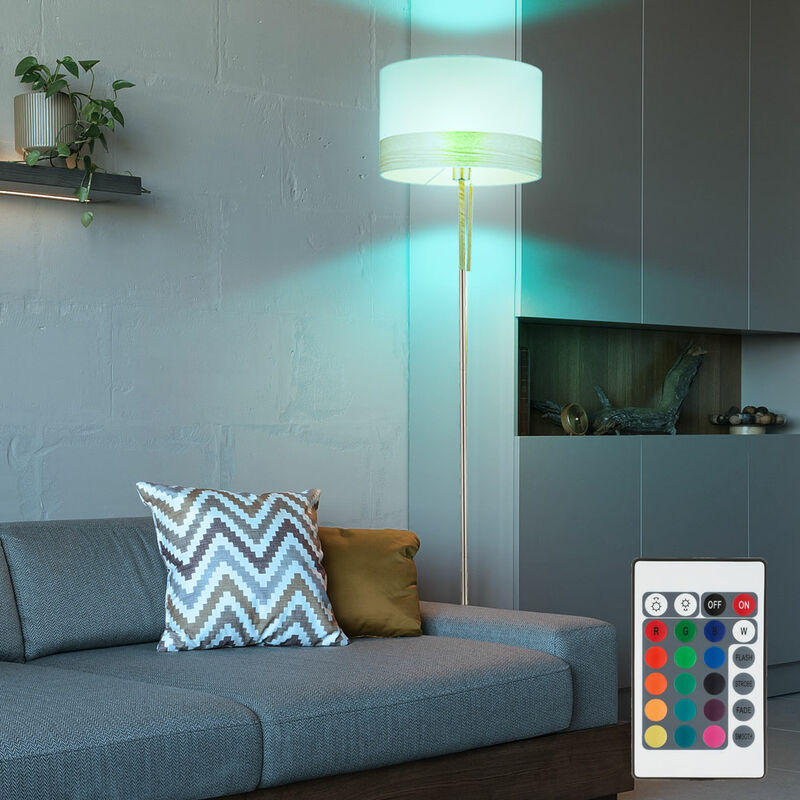 Lampadaire de salon support lampe en tissu plafonnier en bois DIMMER dans un ensemble comprenant des ampoules LED RVB