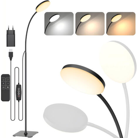 Lampadaire LED Salon sur Pied avec col flexible avec Prise, Lampe LED 360° Rotatif, 3 Températures Réglables, Design Léger pour Salon/Bureau