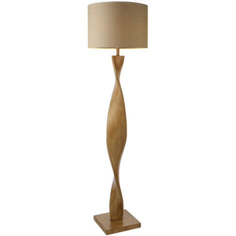 Lampadaire LED scandinave spiralé chêne clair et lin beige – 1 x E27 10W max – Interrupteur au pied – Compatible ampoule dimmable – Endon