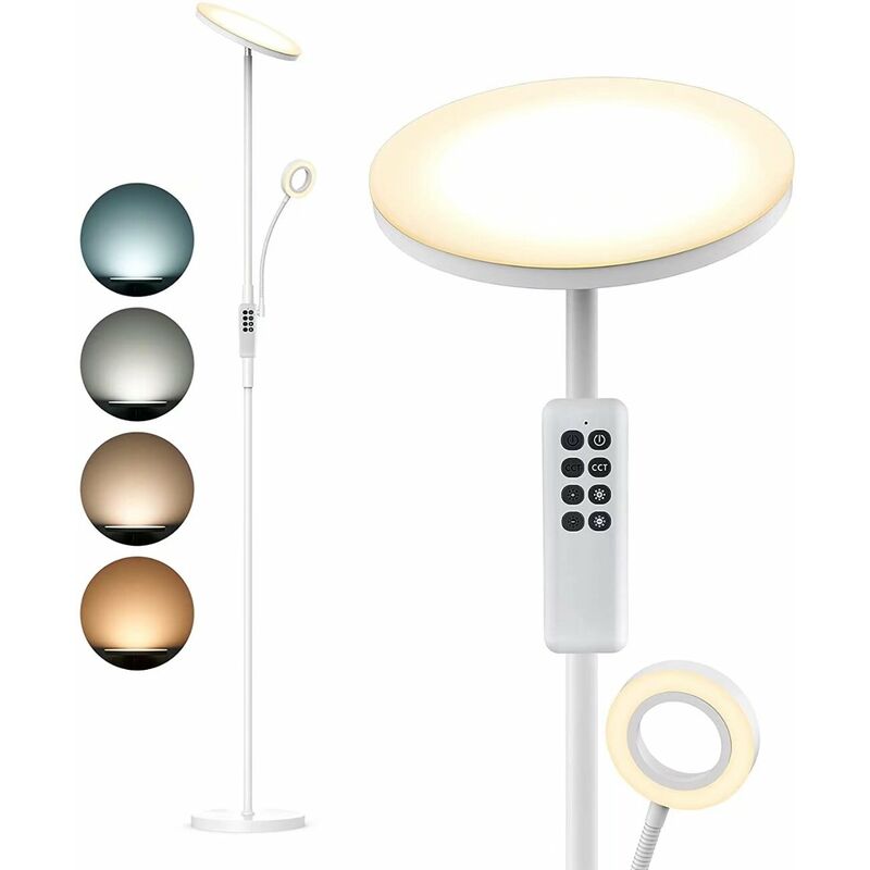 Lampadaire LED Telecommande | Lampe Sur Pied Moderne 30W Avec Liseuse 5W | 2000 lm avec 4 Températures de couleur Dimmable, Pour Salon, Chambre,
