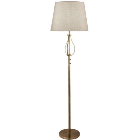 Lampadaire LED Vegas 60W 1 flamme, laiton antique plaqué avec abat-jour beige