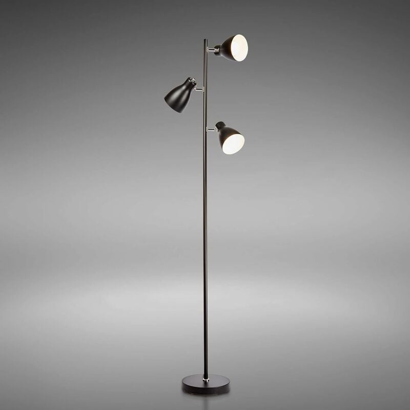 Lampadaire led vintage, lampe à pied design rétro, 3 spots orientables, ampoules E27 led ou halogène, hauteur 166,5 cm, métal noir blanc