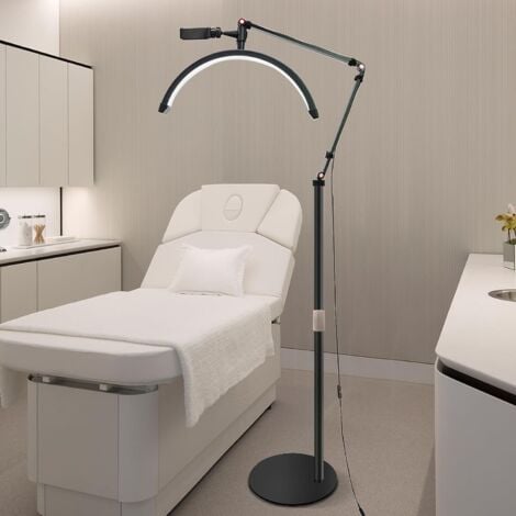 SJLERST Lampadaire LED，Lash Lumière pour Extensions de Cils Réglable À 360°，3000K-6000K lampe Demi-Lune，Lampe de Beauté pour Les Tatoueurs, Maquilleurs, Visagistes, Studios De Beauté, Soins De La Peau -Noir