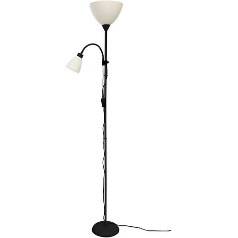 Lampadaire simple avec liseuse Alissa Noir/Blanc hauteur 175 cm Lampe  orientable sur pied Éclairage intérieur salon bureau -Blanc