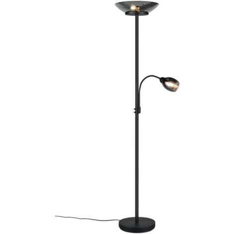 Lampadaire liseuse métal noir verre fumé salon H 180 cm