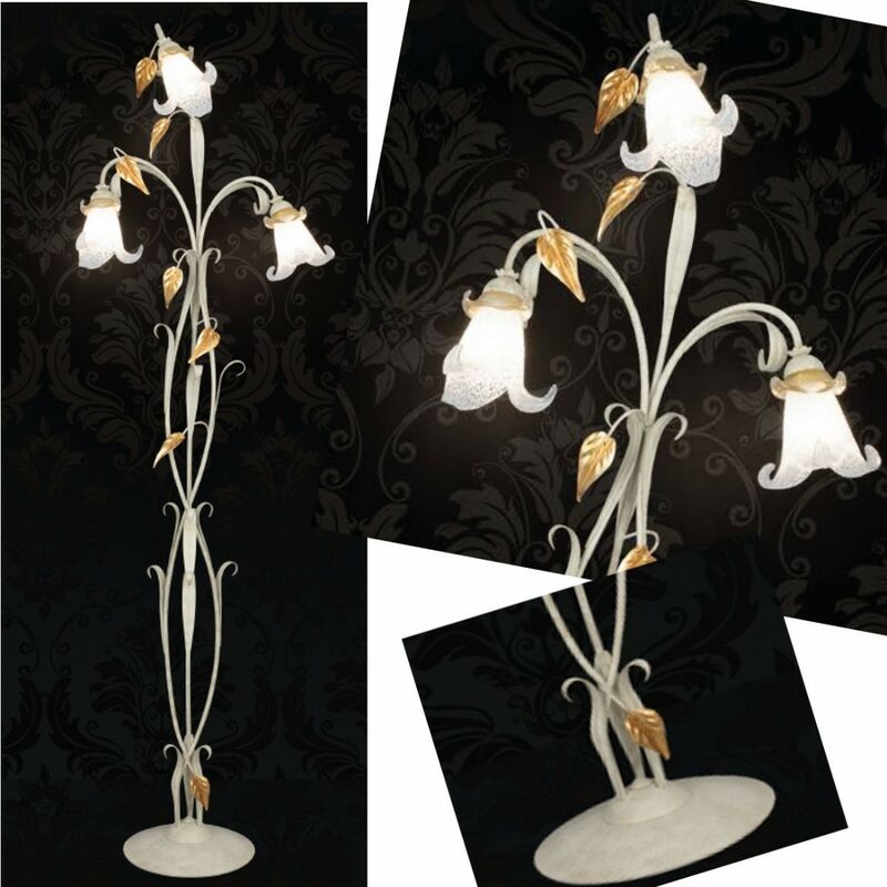 Lam S.r.l. - Lampadaire lm-3850 e14 led classique métal ivoire or feuille d'argent verre floral lampadaire intérieur