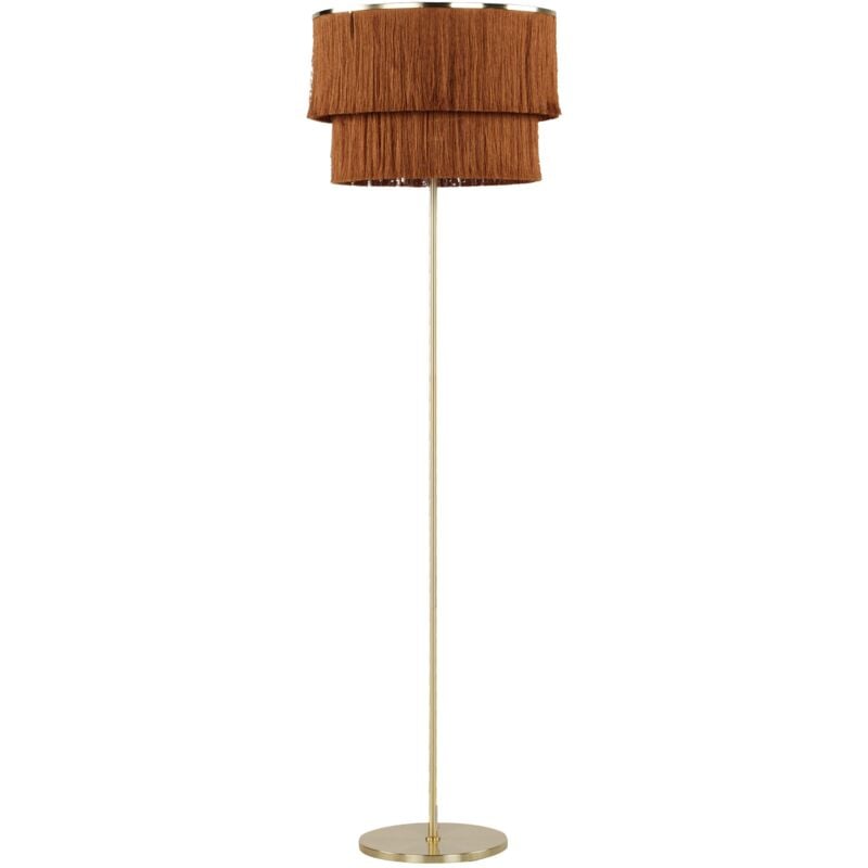 Lampadaire Marron et Doré en Métal et Abat-Jour en Lin 137 cm de Style Minimaliste Peristeri