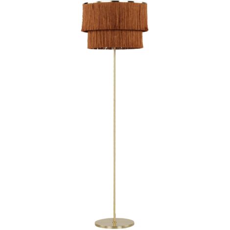 Lampadaire Marron et Doré en Métal et Abat-Jour en Lin 137 cm de Style Minimaliste Peristeri