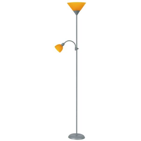 Lampadaire métal argenté action plastique / orange Ø24,2cm H: 178cm avec commutateur intégré