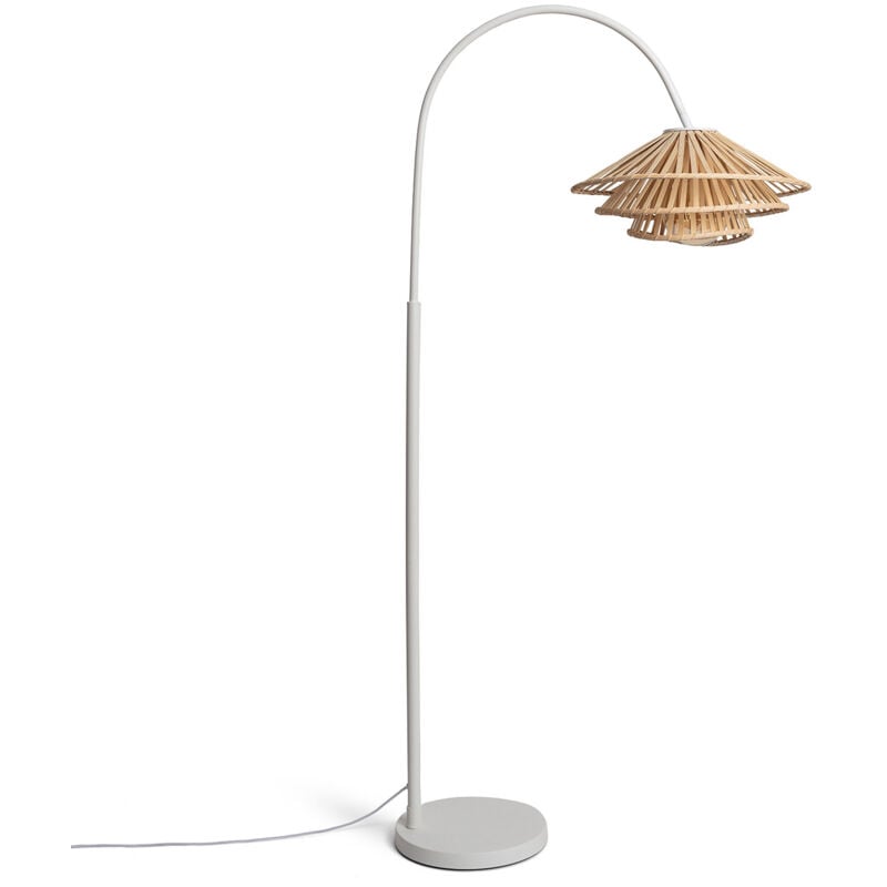 Lampadaire Métal et Bambou Ailén Blanc