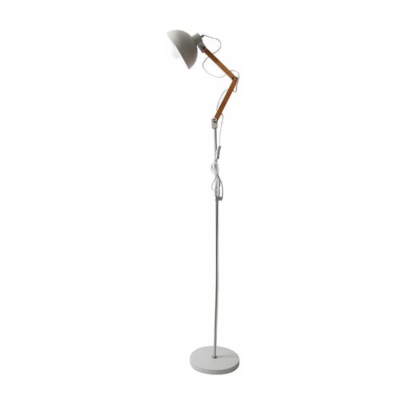 Lampadaire métal industriel sur pied en bois - H.150cm - Blanc Silumen