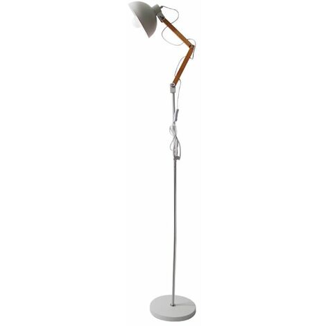 Lampadaire métal industriel sur pied en bois - H.150cm - Blanc - SILUMEN