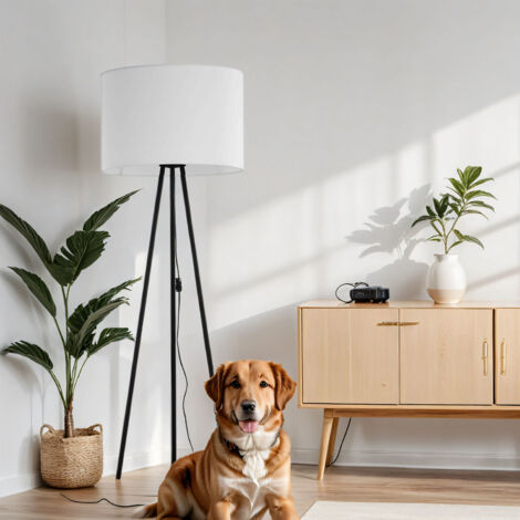Lampadaire Métal Tissu 165 cm Tripode Noir Blanc E27