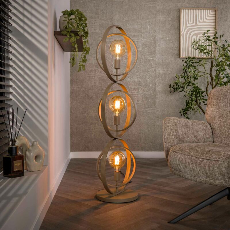 Lampadaire moderne beige mat, 3 anneaux pivotants TRIBECA Lampadaire moderne beige mat, 3 anneaux pivotants TRIBECA