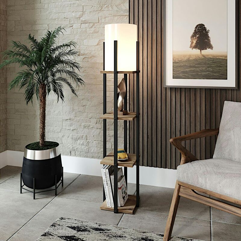 Lampadaire moderne décoratif avec étagères carrées effet bois KILIS Lampadaire moderne décoratif avec étagères carrées effet bois KILIS