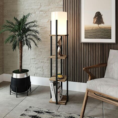 Lampadaire moderne décoratif avec étagères carrées effet bois KILIS