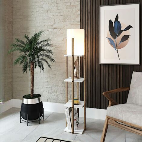 Lampadaire moderne décoratif avec étagères effet bois KILIS
