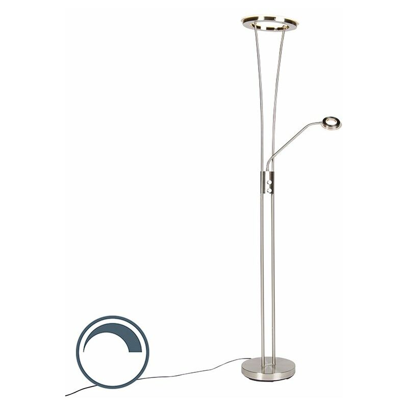 QAZQA divine - LED Dimmable Lampadaire avec lampe de lecture variateur inclus - 1 lumière - H 1800 mm - Acier - Moderne - éclairage intérieur - Salon