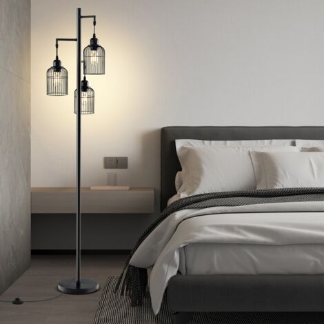 Lampadaire Moderne Lampadaire Industriel 169 CM 3 Abat-jours en Forme de Cage Interrupteur au Pied Base Robuste Lampadaire Haut Noir DESIGN IN