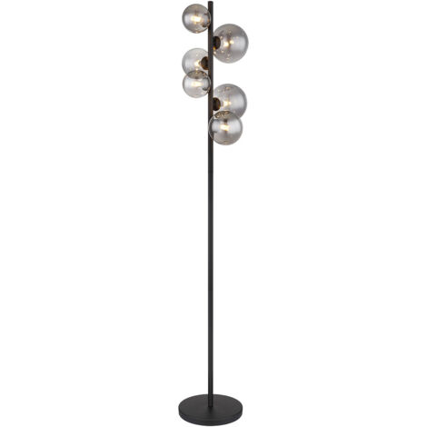 Lampadaire multi-bras, abat-jour en verre fumé noir mat, 6 ampoules G9 3 000 K